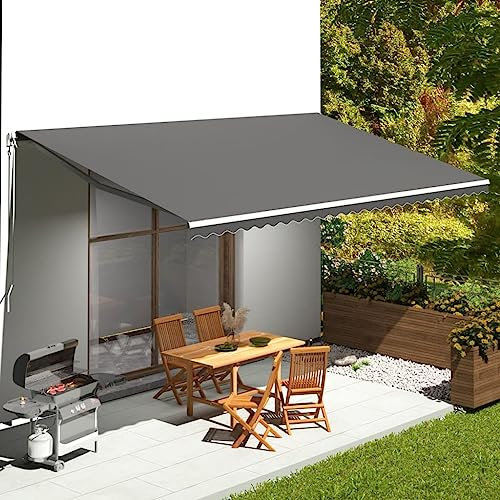 Outdoor Sunshade Awning 300x250 cm Retractable Balcony Sun Shade Canopy with Stand Alone Arm Anthracite Gray