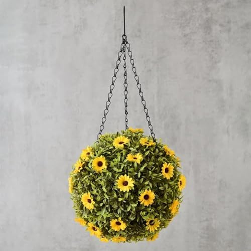 FAHAAM Artificial Sunflower Hanging Basket, Hanging Floral Topiary Ball, Round Topiary Ball with Chain, Outdoor Garden Decoration Flower Plant, Hanging Fake Flowers, Artificial Plant for Home Décor.