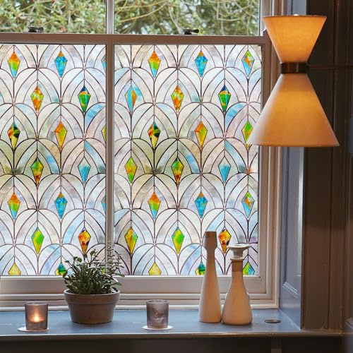 Stained Glass Window Film Privacy for Glass Windows, Malachite 44x120cm | Decorative Window Privacy Film UV Blocking Static Cling No Glue Rental Friendly for Home Kitchen Office