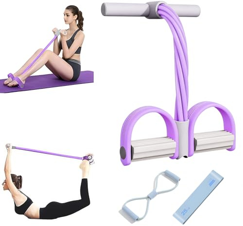 3Pcs Exercise Equipment for Home Use, 6-Tube Elastic Resistance Band with Pedal Puller, Sit Up Exercise Equipment, Abdominal Trainer with Resistance Bands, for Abdomen/Arm/Leg Stretching Training