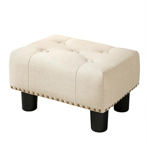 LUE BONA Puff Salon - Taburete Reposapiés para Sala de Estar, Dormitorio y Residencia Estudiantil - Otomana Taburete Bajo, Lino, Beige