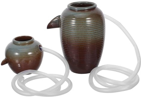 SOLUSTRE 2pièces Fontaine Pot Céramique Cascade Eau Autoportante Décoration De Bureau Jardin Intérieur