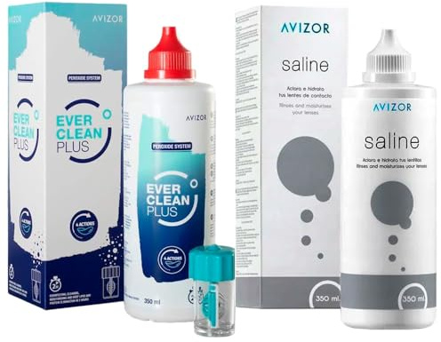 Ever Clean Plus 350ml + Saline | Kit Limpieza Lentes Contacto | Desinfección sin Conservantes en 2h | Para Lentillas Blandas y Rígidas | Pack