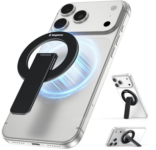 Magtame Support magnétique de téléphone pour Anneau Mag-Safe - Ultra Fin - pour i-Phone 17/16/15/14/13 Pro Max/Pro/Plus, Pliable et réglable - pour Une visualisation Mains Libres - Noir
