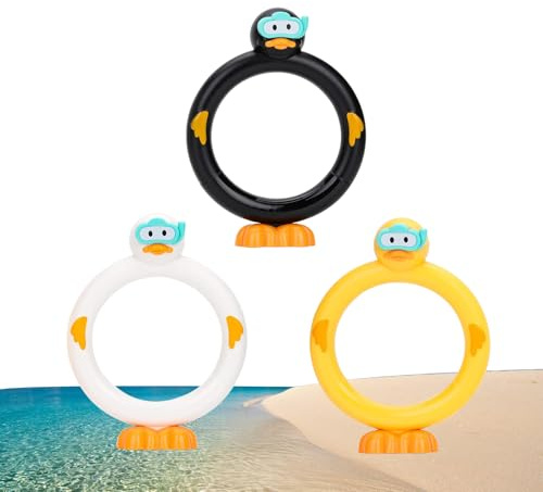 Poolleksak dykstavar och ringar – 3- set med och clownmotiv, snabbt sjunkande plaststavar, färgglada och robusta, säkra för barn | Perfekt för undervattenslekar, pool, S