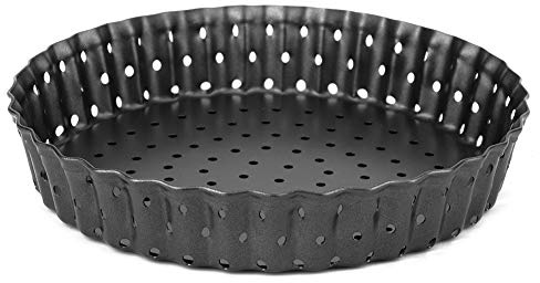 MUNEFE Moule à tarte et quiche, moule à pizza, moule à pizza en acier au carbone, moule à tarte perforé avec fond amovible pour la cuisson (Petite taille (5 pouces))