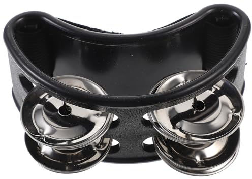 Fußtamburin Schlaginstrument mit 2 Satz Vernickelten Metallglöckchen | Überziehbar über Fuß, Elastischer Nylonriemen, Schwarz, Geeignet für Akustische Satz und Jam Sessions