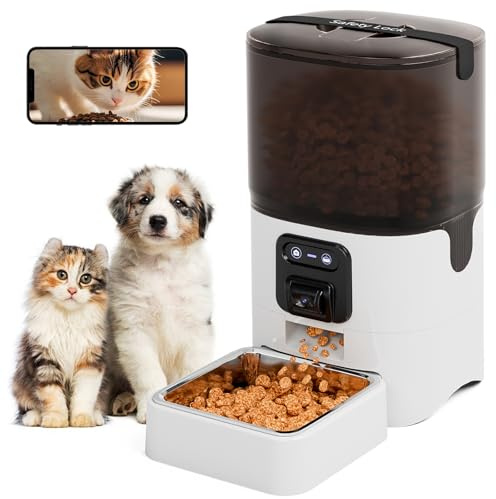 UMOMO 6L Automatic Cat Feeder with Camera, 1080P HD Camera Live Video, Night Vision 2-Way Audio, WiFi & App Remote Control, Programmable Pet Feeder, Smart Timed Dry Food Dispenser for Cat & Dog