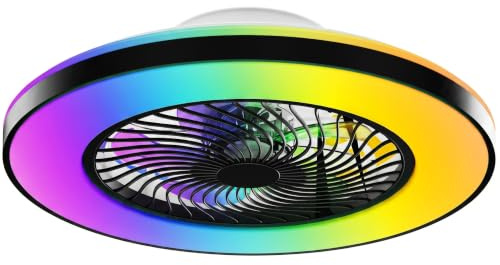 Ribelli LED Deckenventilator mit Beleuchtung Ø 50 cm – Leiser DC Kupfermotor, Smarter Ventilator mit App & Fernbedienung, Stufenlos Dimmbar & RGB Farbwechsel, 6 Stufen, 40W, Schwarz