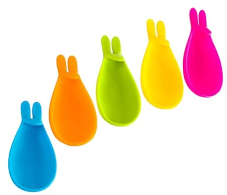 jojofuny Soporte para Bolsitas de Té 5 Pinzas de Silicona en Forma de Conejo, Práctico Marcador de Taza y Sujetador Seguro para Oficina y Hogar