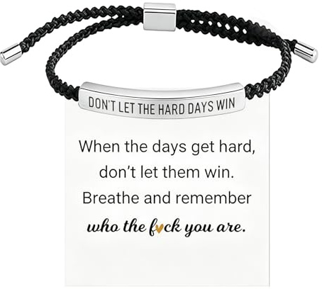 QiaoLiangYao Don't Let the Hard Days Win Inspirational Strength Bracelet,Adjustable Handmade Braided Rope Bracelet, Motivational Gift for Women Men,Cord Daily Wear Jewelry (black)