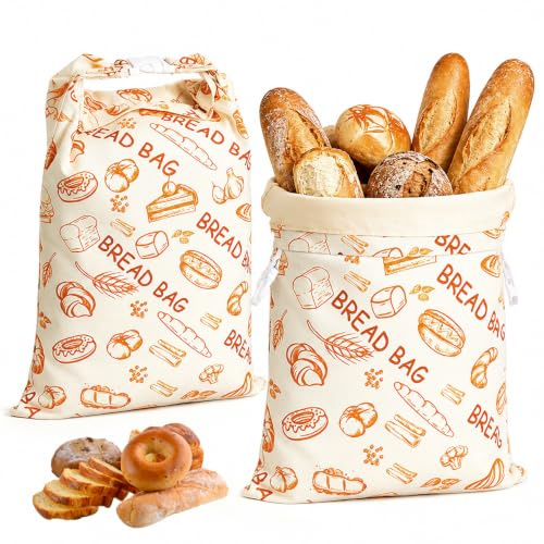 2Pack Beeswax Bread Bag, Large Linen Reusable Sourdough Storage Bags