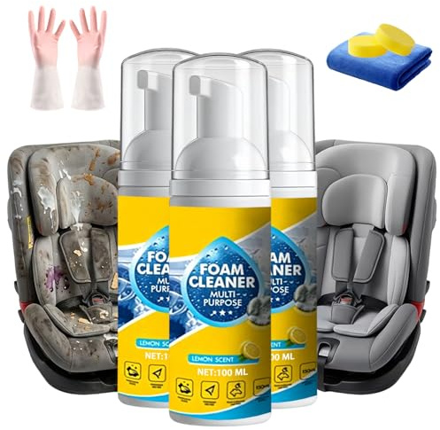 Limpiador de espuma multienzimático 4 en 1, limpiador multiusos para interiores de autos, cocina, baño y sofás, aroma a limón, spray de limpieza profunda de 148 ml (3,1,1)