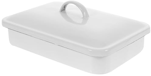 GANAZONO Bandeja Rectangular Esmaltada para Hornear y Servir Alimentos Tapa, Material de Esmalte Blanco, 30x20cm, 4 Puntos de Apoyo, Adecuado para Té Tarde y Postres
