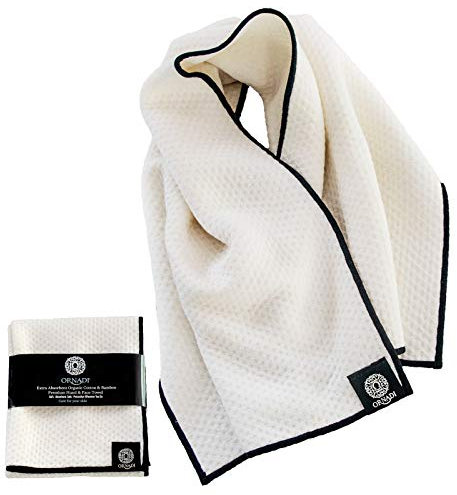 Ornadi Premium Hand- & Gesichtshandtuch für Herren, Bio-Baumwolle, extra saugfähig, Gym & Eco Hot Yoga, Schweißtuch, Natur/Schwarz