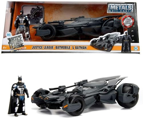 Jada Toys Justice League 253215000 Batmobile, Highly Detailed 1:24 Model Car Including Batman Figure, Cockpit and Doors Can Be Open, with Freewheel, Grey