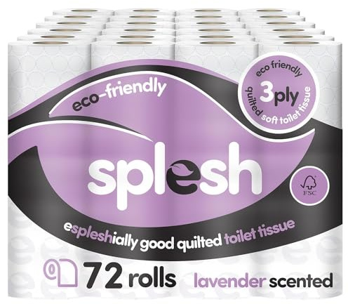 Splesh by Cusheen Toilet Roll 72 Rolls - Lavender Scent Bulk Family Pack | Soft 3 Ply Quilted Bathroom Tissue Loo Rolls | Eco-Friendly, Sustainable Toilet Paper
