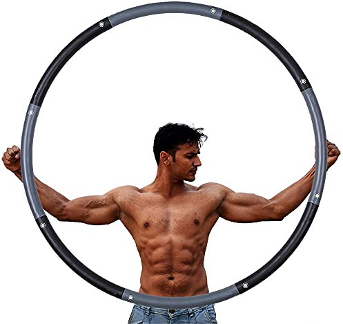 Joofang 8 Teile einstellbar 2,3kg Hula Hoop Reifen Erwachsene 100cm,schweres Gewicht,abnehmen Bauchtrainer Fitnesstraining,Weighted Fitnessreifen zur Gewichtsreduktion(Schwarz und grau