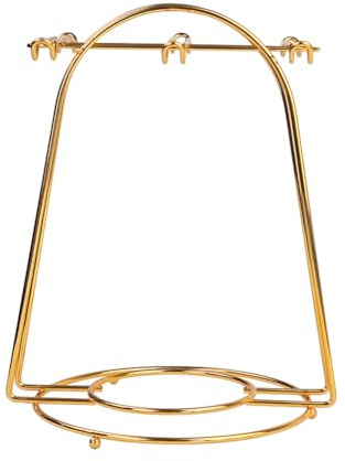 Fosinz Tassen-Untertassen-Set, Präsentationsständer mit 6 Tassenhaken, goldfarben, Edelstahl-Halter, Organizer für Kaffee, Tee, Untertassen