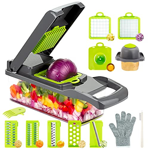 IDIQIB - Affettaverdure 13 in 1 per mandolino, affettaverdure e verdure, affettaverdure multifunzione per cubi, grattugie, pialline