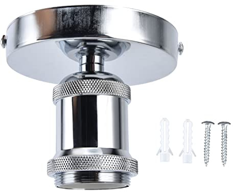 Portalámparas roscado E26 E27, portalámparas de techo de 100-240V, portalámparas Vintage con accesorios para cocina, dormitorio, sala de estar Plata
