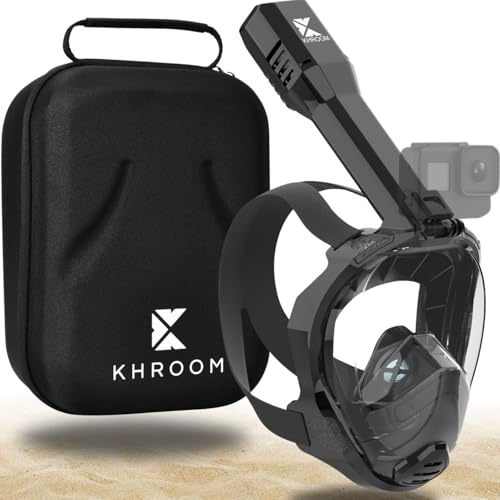 Khroom Maschera Snorkeling Integrale Adulti Seaview Pro | Full Face Subacquea con Boccaglio | Sicura da CO2 | Antiappannamento | Silicone Morbido | Set Immersione Mare (S/M Nero | Softcase)