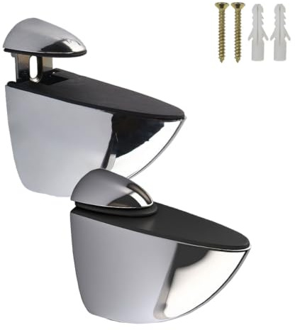 2 Pcs Adjustable Glass Shelf Bracket Support Holder Clips with Screws & Expansion Tubes for 3-33mm Thickness Wood/Glass Shelves Zinc Alloy Wall Mount Floating Shelf Support Clamps Bathroom Fixings, L