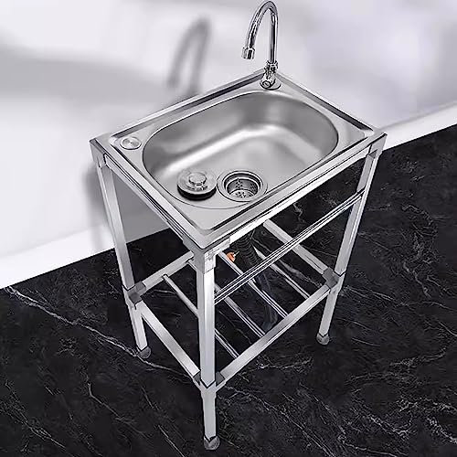 Mobiles Spültisch Edelstahl Mit Wasserhahn Spüle Campingküche 1 Becken Mit Ständer Robust Und Langlebig Spüle Campingküche Spülschrank Leicht Zu Installieren/reinigen Für Wäsche Garage ( Size : 60x45x