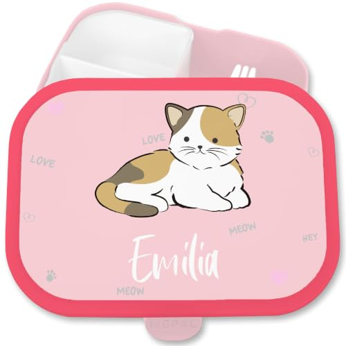 Brotdose Kinder Campus für Mepal - Süße Katze Katzen Cat Cats Mieze Miezekatze - 750 ml - Rosa - kindergartentag personalisierte lunchbox katzenmotiv pausenbox fächern schuldose mädchen