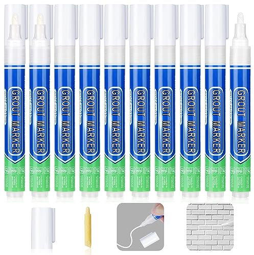 Flintronic 10 piezas Rotulador Juntas Azulejos de Blanco, Rotulador juntas azulejos, Rotulador de lechada blanco para juntas de azulejos, Lápiz para Juntas, Restaura las juntas de baños y cocinas