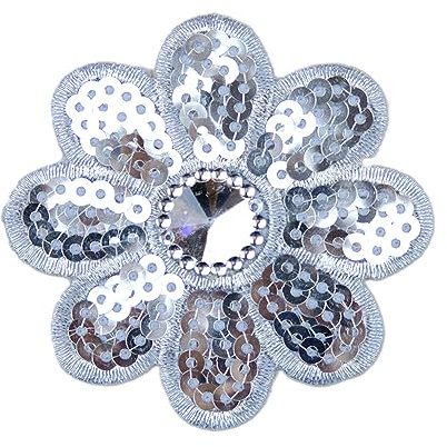 5 Stück 7.5cm Blumen Flicken zum Aufbügeln,Glitzer Pailletten Bestickte Aufnäher zum Aufnähen,Patch Sticker Aufbügelflicken Reparatur-Deko DIY-Zubehör für Kleid Jacken Jeans Kleidung Rucksäcke,Silber