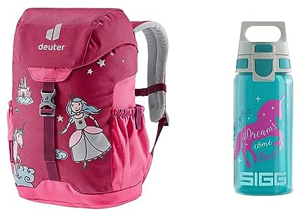 deuter Schmusebär Kinderrucksack (8 L), Ruby-hotpink & SIGG - Trinkflasche Kinder - Viva One Unicorn