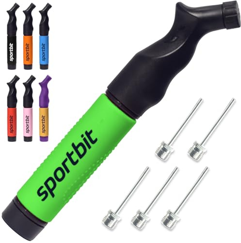 SPORTBIT Ballpumpe mit 5 Nadeln Set - Handpumpensystem zum Aufpumpen - Passt für jeden Sportball Volleyball Basketball Fußball Gymnastik Soccer Ball, Aufblasgerät Luftpump
