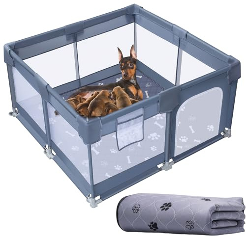 TRKRVAK Caja de parto para perros y cachorros | Corral de parto con rieles para perros grandes, medianos y pequeños (50 x 50 pulgadas)