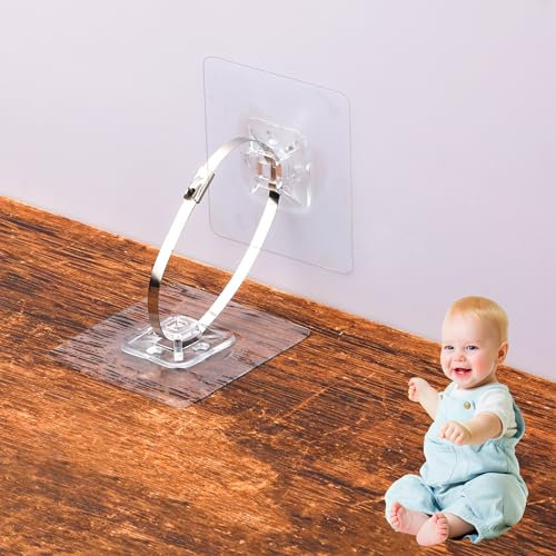 20stk Ohne Bohren Selbstklebende Möbelanker, Rund Kippsichere Möbelwandgurte zur Babysicherung mit 10stk Abnehmbarem Metallband für Schrank Bücherregal Regal Kommode Verhindern Herunterfallen