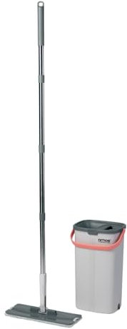 AMOS Mop and Bucket Set Dual-Function Wet/Dry Cleaning System Eco-Friendly 3 X Reusable Microfiber Flat Mop Heads with Stainless Steel Handle Space-Saving Multi-Surface Floor Cleaning