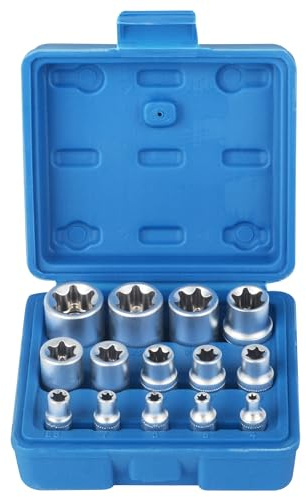 Juego de 14 llaves de vaso Torx hembra E Star E4-E24 E-Torx con tuercas hexagonales externas
