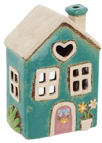 Shudehill Giftware Village Pottery Keramik-Teelichthalter, hübscher Garten, Blumenhaus, Pastell-Kollektion (Herzblaugrün)