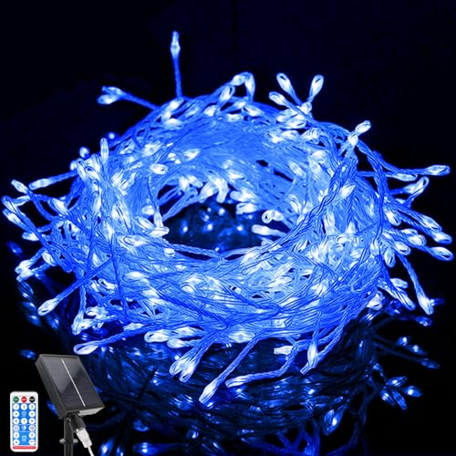 Acxilexy Catena Luminosa Esterno Solar, 10M Impermeabili Luci Natale Decorative, 370 LEDs Stringa Luci Natalizie 8 Modalità Con Telecomando Luce Della Stringa Decorazione per Nozze Festa(Blu)