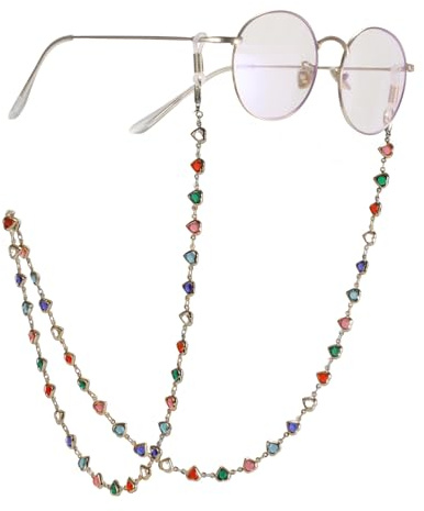 TEAMER Modische bunte Herz-Brillenkette, Sonnenbrillenband, Brillenhalter, Schmetterlings-Perlen, Leseglasband für Damen