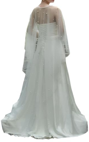 Instiqueo Tüll Kirche Brautschleier Schulterumhang Hochzeitskleid Jacken Frauen Schal Wrap Shrug Cover Up mit Perlen, Elfenbein, Einheitsgröße