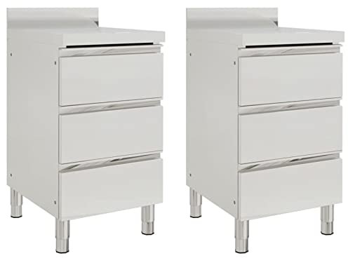 LAPOOH Gastro-Küchenschränke mit 3 Schubladen 2 STK. Edelstahl, Edelstahl Arbeitsschrank, Arbeitstisch, Edelstahl Schrank, Pizzatisch, Grillschrank Outdoor