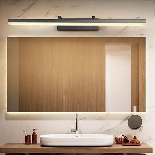 GZZBMY LED Wandlampe Bad Spiegellampe,180 Grad Drehung Wandbeleuchtung für bad,IP44 Wasserdicht Wandleuchte Dehnbar,Schwarz Acryl Innen Spiegelleuchte für Spiegel Schminktisch Bad (50cm,Warmes Licht)