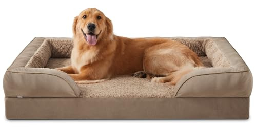 JOEJOY Panier Chien Grande Taille XL Orthopedique, Memoire de Forme Lit pour Chien Dehoussable Lavable, Coussin avec Structure en Nid d'abeille et Doublure Imperméable, Marron