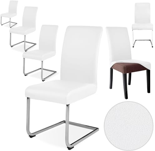 Alishomtll Juego de 6 fundas elásticas de piel sintética para sillas de columpio, impermeables, lavables, para sillas de comedor, cocina, restaurante, hotel, boda (blanco, 6 piezas)