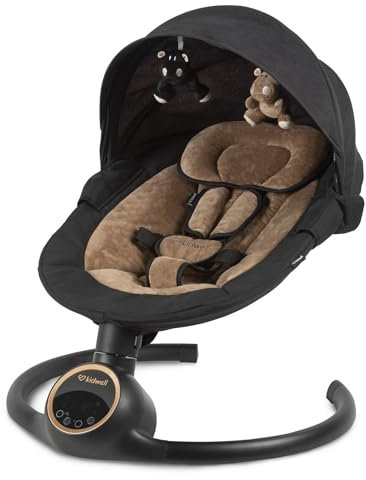 COIL Babywippe Elektrisch Neugeborene- Multifunktionale Babyschaukel mit Musik, Bluetooth und Tuya-App Steuerung, Sicherer 5-Punkt-Gurt, 5 Schwungstufen, Timer, Neigungsverstellung (Schwarz/Gold)