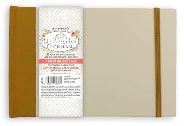 Stamperia - Mixed Media Journal with 36 Plain Watercolour Pages, Hot-Pressed and Acid Free, Lay-Flat Binding, Customisable Hardcover, with Elastic Closure and Ribbon Marker (14.8cm x 9cm) (300gr)