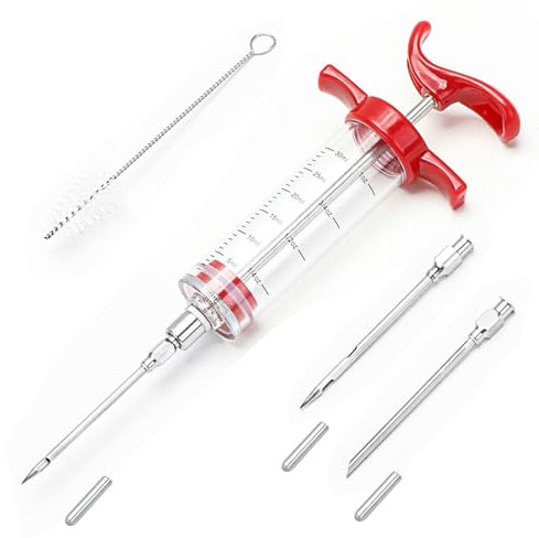Kit de jeringa de inyección de carne de plástico, capacidad de 30 ml, 3 accesorios de aguja para adobos, jugos y saborizar carne, aves de corral, pescado, perfecto para barbacoa, asar y asar