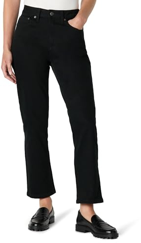 Amazon Essentials Jeans a Vita Alta a Gamba Dritta Donna, Nero, 44-46 Lungo