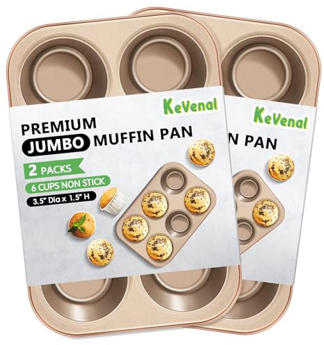 Kevenal Jumbo-Muffin-Pan - Molde antiadherente grande para 6 tazas, molde gigante resistente para hornear magdalenas, apto para horno y fácil de limpiar (tamaño de taza grande, 3.5 x 1.5 pulgadas)